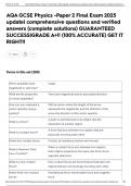 AQA GCSE Physics -Paper 2 Final Exam 2025 update&vert; comprehensive questions and verified answers &lpar;complete solutions&rpar; GUARANTEED SUCCESS&vert;GRADE A&plus;&excl;&excl; &lpar;100&percnt; ACCURATE&rpar; GET IT RIGHT&excl;&excl;