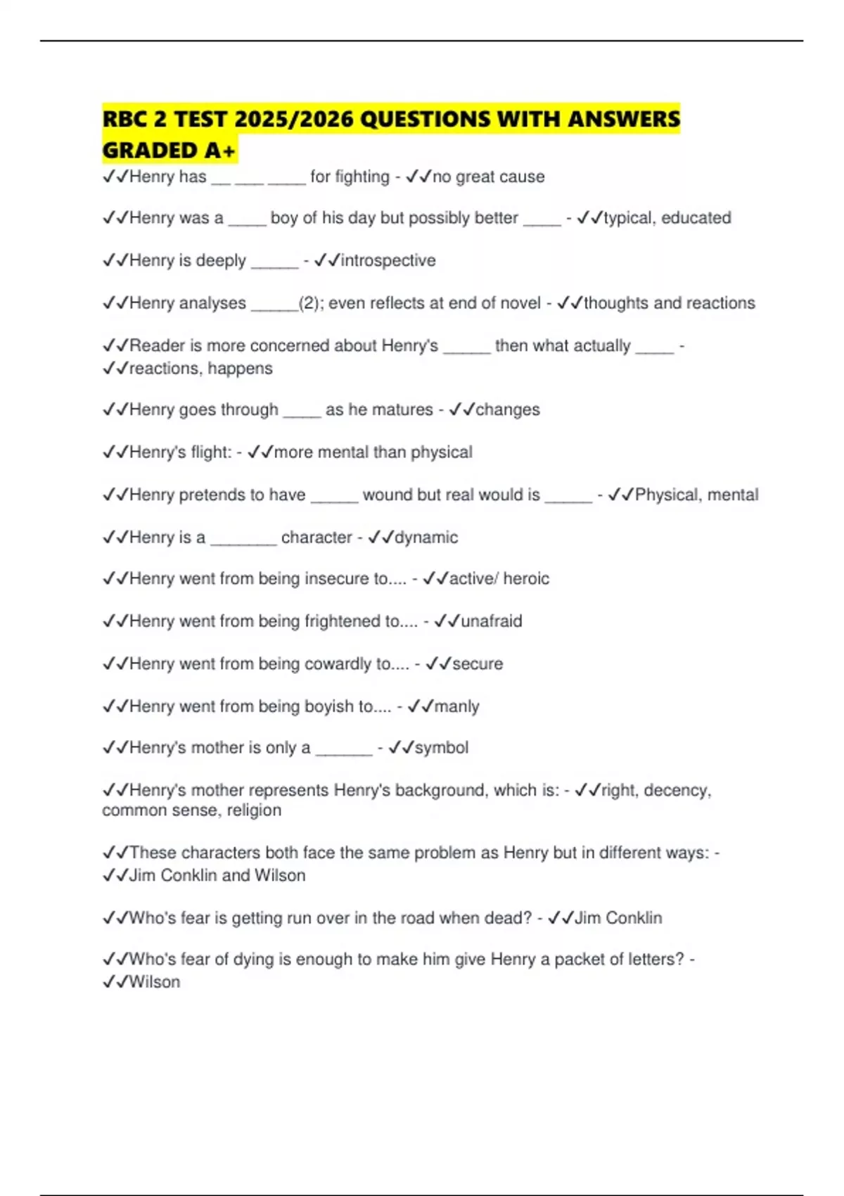 RBC 2 TEST 2025/2026 QUESTIONS WITH ANSWERS GRADED A+ - RBC 2 - Stuvia US