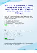 BSN HESI 225 Fundamentals of Nursing Practice Exam &lpar;Latest 2025&sol; 2026 Update&rpar; Questions & Answers&vert; Grade A&vert; 100&percnt; Correct &lpar;Verified Solutions&rpar;- Nightingale