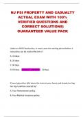 NJ PSI PROPERTY AND CASUALTY ACTUAL EXAM WITH 100&percnt; VERIFIED QUESTIONS AND CORRECT SOLUTIONS&vert; GUARANTEED VALUE PACK