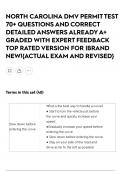 NORTH CAROLINA DMV PERMIT TEST 70&plus; QUESTIONS AND CORRECT DETAILED ANSWERS ALREADY A&plus; GRADED WITH EXPERT FEEDBACK TOP RATED VERSION FOR &vert;BRAND NEW&excl;&lbrace;ACTUAL EXAM AND REVISED&rcub;