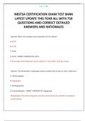 NBSTSA CERTIFICATION EXAM TEST BANK LATEST UPDATE THIS YEAR ALL WITH 750 QUESTIONS AND CORRECT DETAILED ANSWERS AND RATIONALES