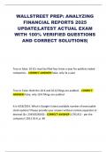 WALLSTREET PREP&colon; ANALYZING FINANCIAL REPORTS 2025 UPDATE&vert;LATEST ACTUAL EXAM WITH 100&percnt; VERIFIED QUESTIONS AND CORRECT SOLUTIONS&vert;