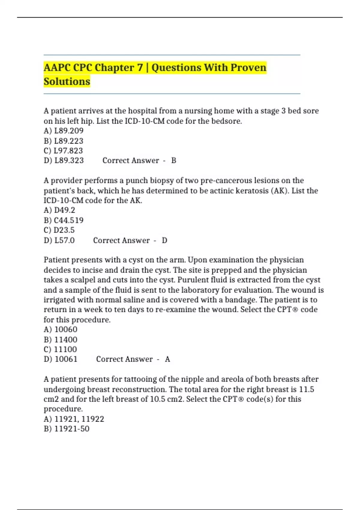 AAPC CPC Chapter 7 | Questions With Proven Solutions - AAPC CPC - Stuvia US