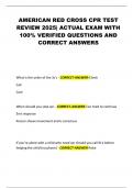 AMERICAN RED CROSS CPR TEST REVIEW 2025&vert; ACTUAL EXAM WITH 100&percnt; VERIFIED QUESTIONS AND CORRECT ANSWERS