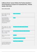 California Driver' License Written Test Practice Questions &sol; Actual Questions & Answers for Guaranteed Pass &vert; Newest Update&comma; 2025-2026&period; 