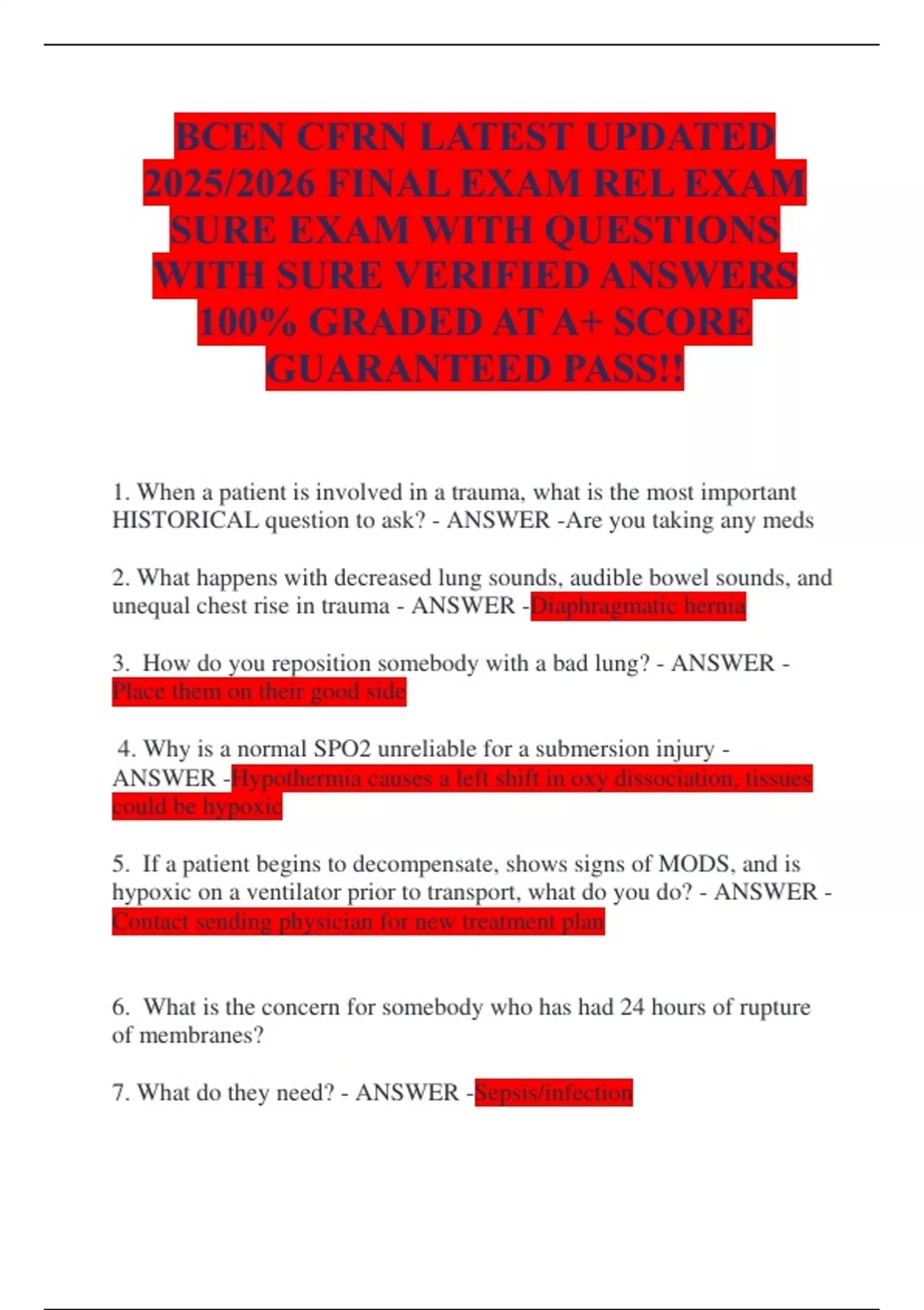 BCEN CFRN LATEST UPDATED 2025/2026 FINAL EXAM REL EXAM SURE EXAM WITH ...