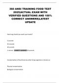 360 ANSI TRAINING FOOD TEST 2025&vert;ACTUAL EXAM WITH VERIFIED QUESTIONS AND 100&percnt; CORRECT ANSWERS&vert;LATEST UPDATE