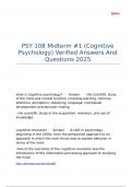 PSY 108 Midterm -1 &lpar;Cognitive Psychology&rpar; Verified Answers And Questions 2025