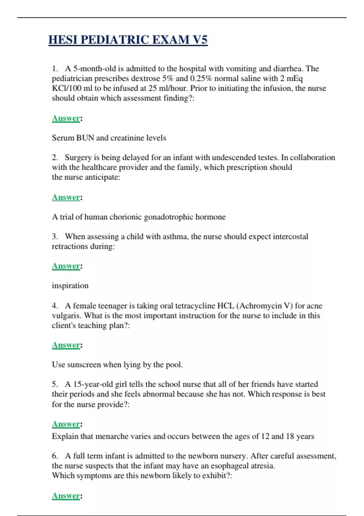 HESI PEDIATRIC EXAM V5 ( UPDATED 2025 ) | QUESTIONS WITH 100% VERIFIED ANSWERS AND COMPREHENSIVE ...
