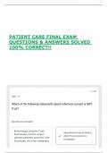 PATIENT CARE FINAL EXAM QUESTIONS & ANSWERS SOLVED 100&percnt; CORRECT&excl;&excl;