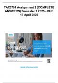 TAX3701 Assignment 2 &lpar;100&percnt; COMPLETE ANSWERS&rpar; Semester 1 2025 - DUE 17 April 2025