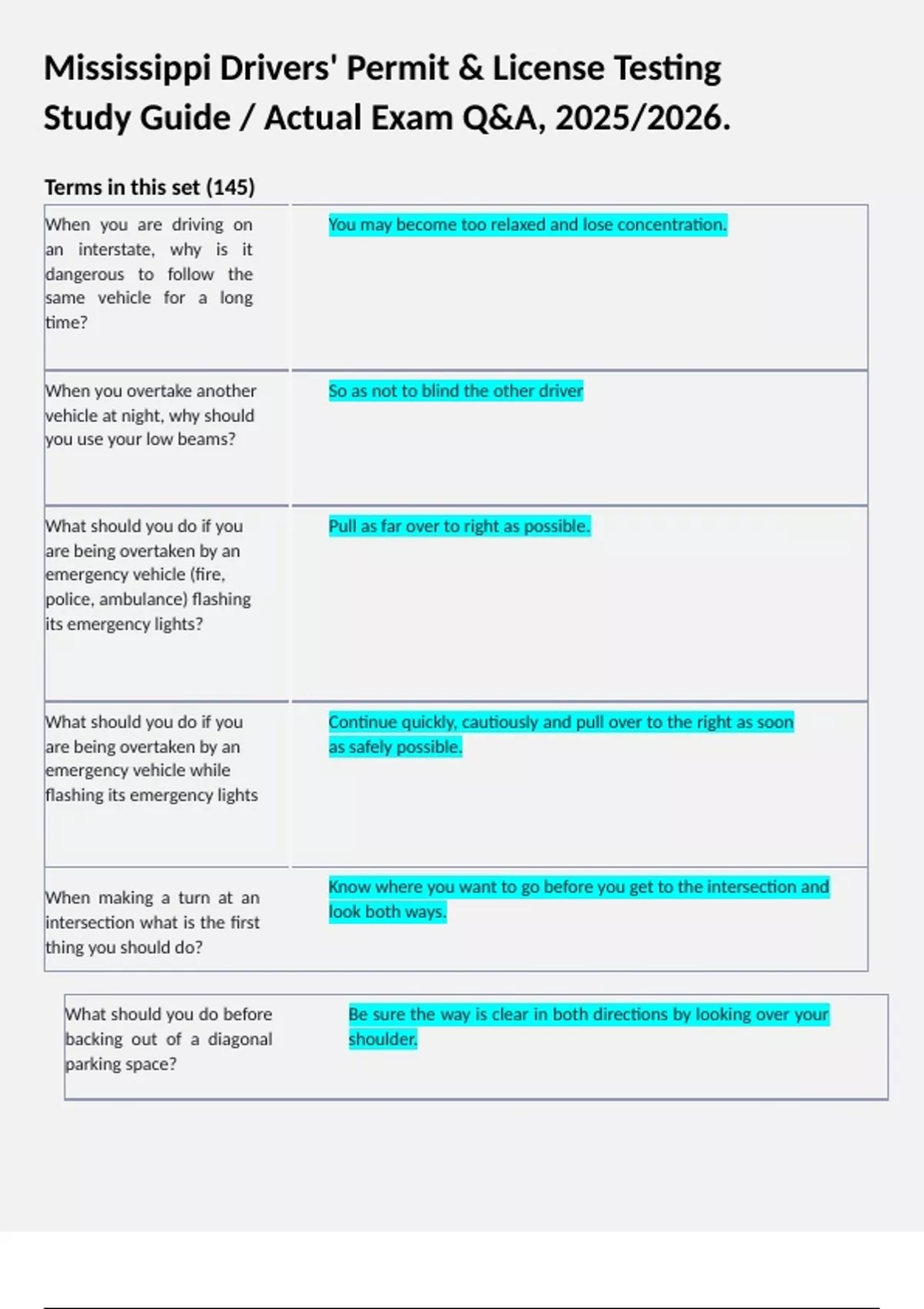 Mississippi Drivers' Permit & License Testing Study Guide / Actual Exam Q&A, 2025/2026 ...