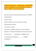Asthma Educator Certification 2025&sol;2026  Exam Questions and Detailed Answers &vert;  Get it 100&percnt; Correct Answers