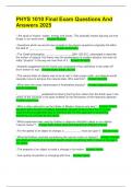 PHYS 1010 Final Exam Questions And Answers 2025