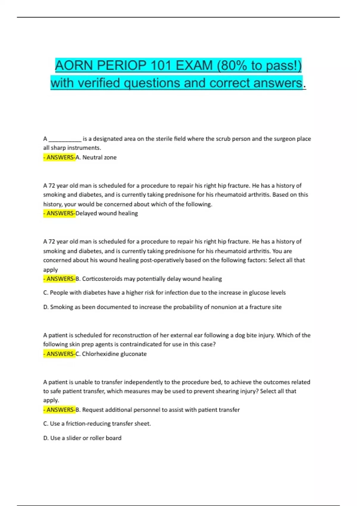 AORN Periop 101 Final Exam (2025 / 2026) Expected Questions and Revised ...