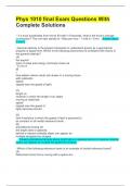 Phys 1010 final Exam Questions With Complete Solutions 