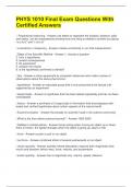PHYS 1010 Final Exam Questions With Certified Answers