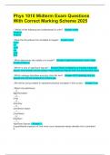 Phys 1010 Midterm Exam Questions With Correct Marking Scheme 2025