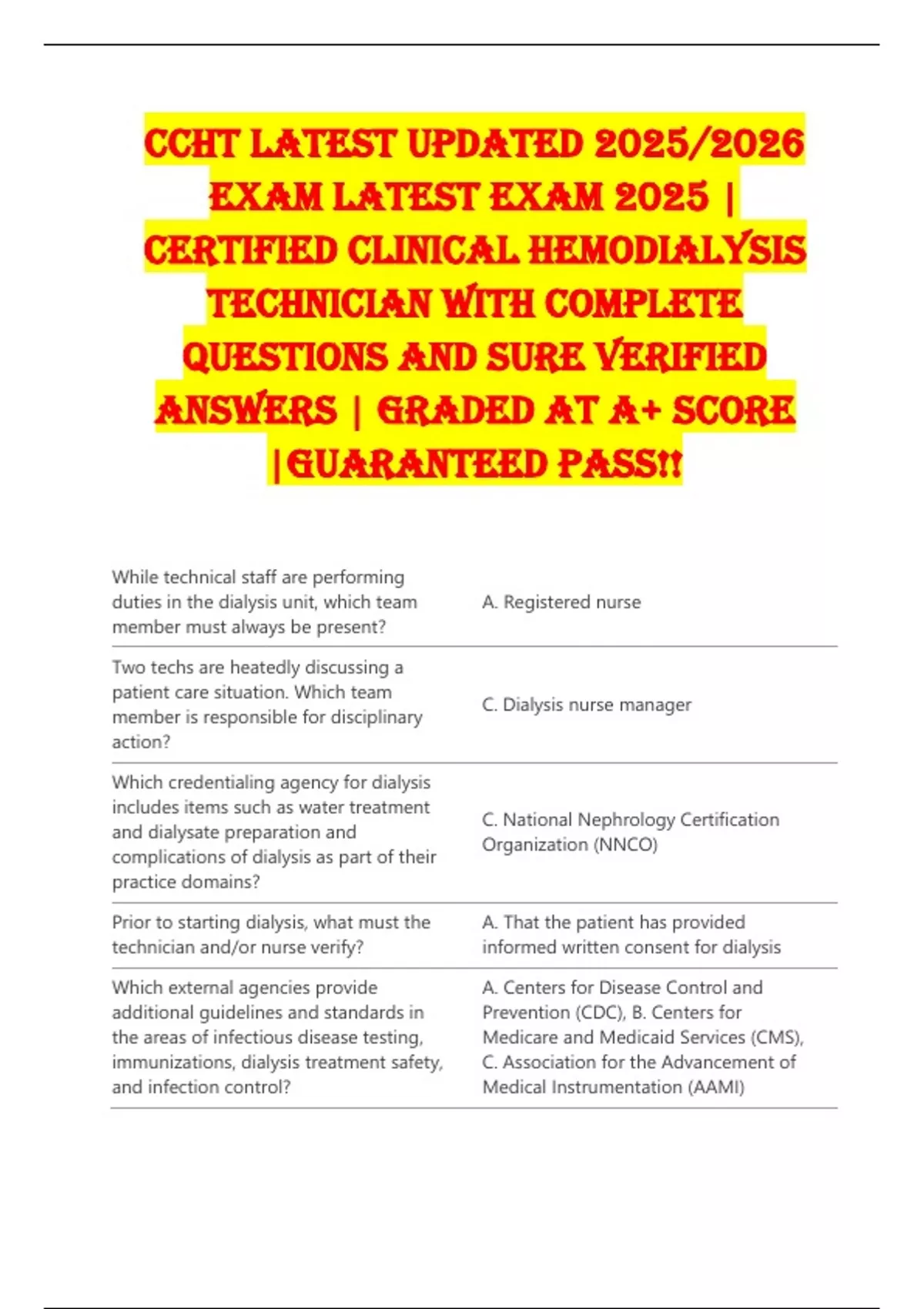 CCHT LATEST UPDATED 2025/2026 EXAM LATEST EXAM 2025 | CERTIFIED ...