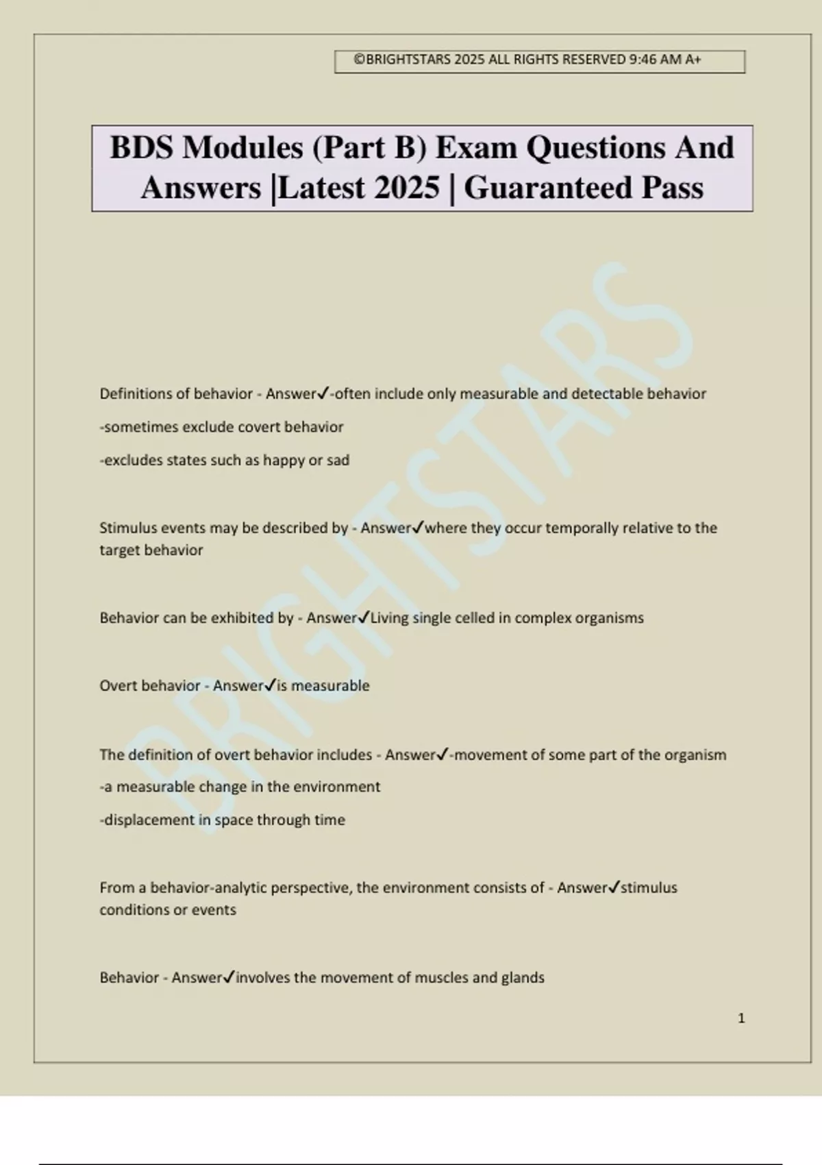 BDS Modules (Part B) Exam Questions And Answers |Latest 2025 ...