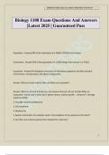 Biology 1108 Exam Questions And Answers &vert;Latest 2025 &vert; Guaranteed Pass