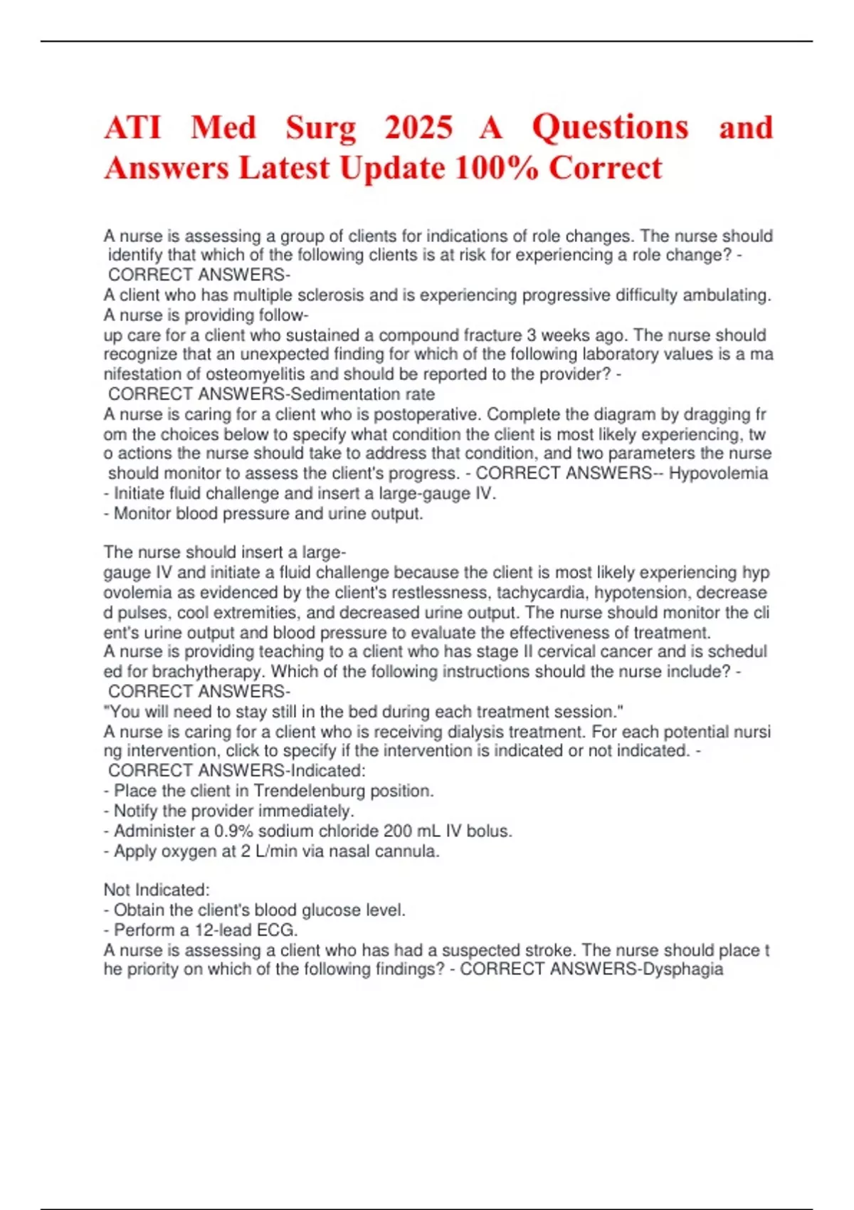 ATI Med Surg 2025 A Questions and Answers Latest Update 100% Correct ...