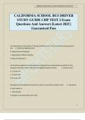 CALIFORNIA SCHOOL BUS DRIVER STUDY GUIDE CHP TEST 2 Exam Questions And Answers &vert;Latest 2025 &vert; Guaranteed Pass