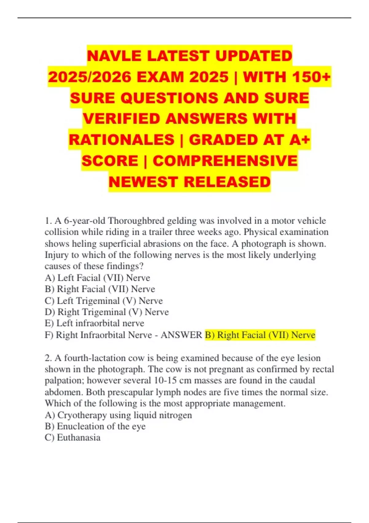 NAVLE LATEST UPDATED 2025/2026 EXAM 2025 | WITH 150+ SURE QUESTIONS AND ...
