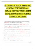 FRESENIUS PCT REAL EXAM AND PRACTICE TEST LATEST 2025 ACTUAL EXAM WITH COMPLETE 280 QUESTIONS WITH VERIFIED ANSWERS A&plus; GRADE