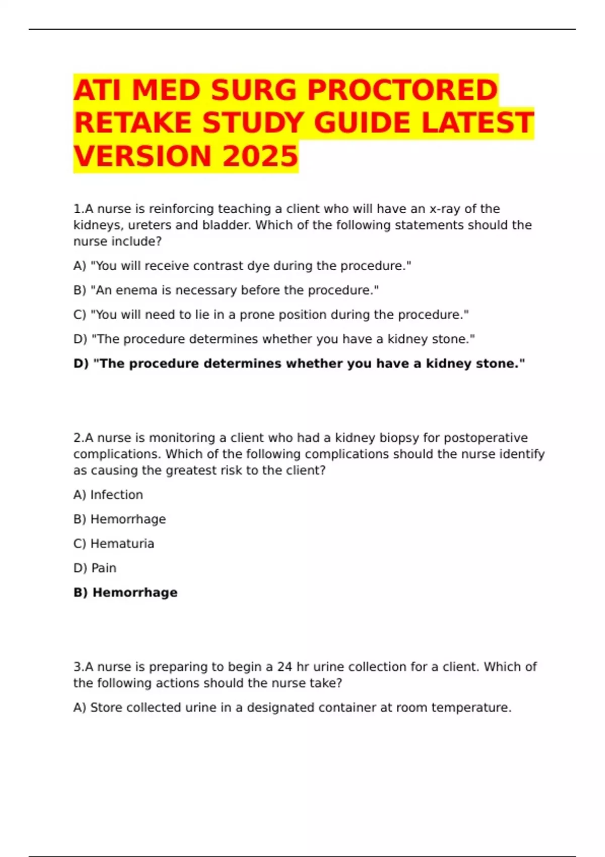 ATI MED SURG PROCTORED RETAKE STUDY GUIDE LATEST VERSION 2025 - ATI MED ...