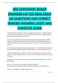 3RD STATIONARY BOILER ENGINEER A B TEST REAL EXAM 160 QUESTIONS AND CORRECT VERIFIED ANSWERS LATEST AND COMPLETE GUIDE