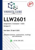 LLW2601 Assignment 2 &lpar;DETAILED ANSWERS&rpar; Semester 1 2025 - DISTINCTION GUARANTEED