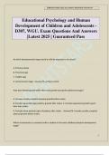 Educational Psychology and Human Development of Children and Adolescents - D307&comma; WGU&period; Exam Questions And Answers &vert;Latest 2025 &vert; Guaranteed Pass