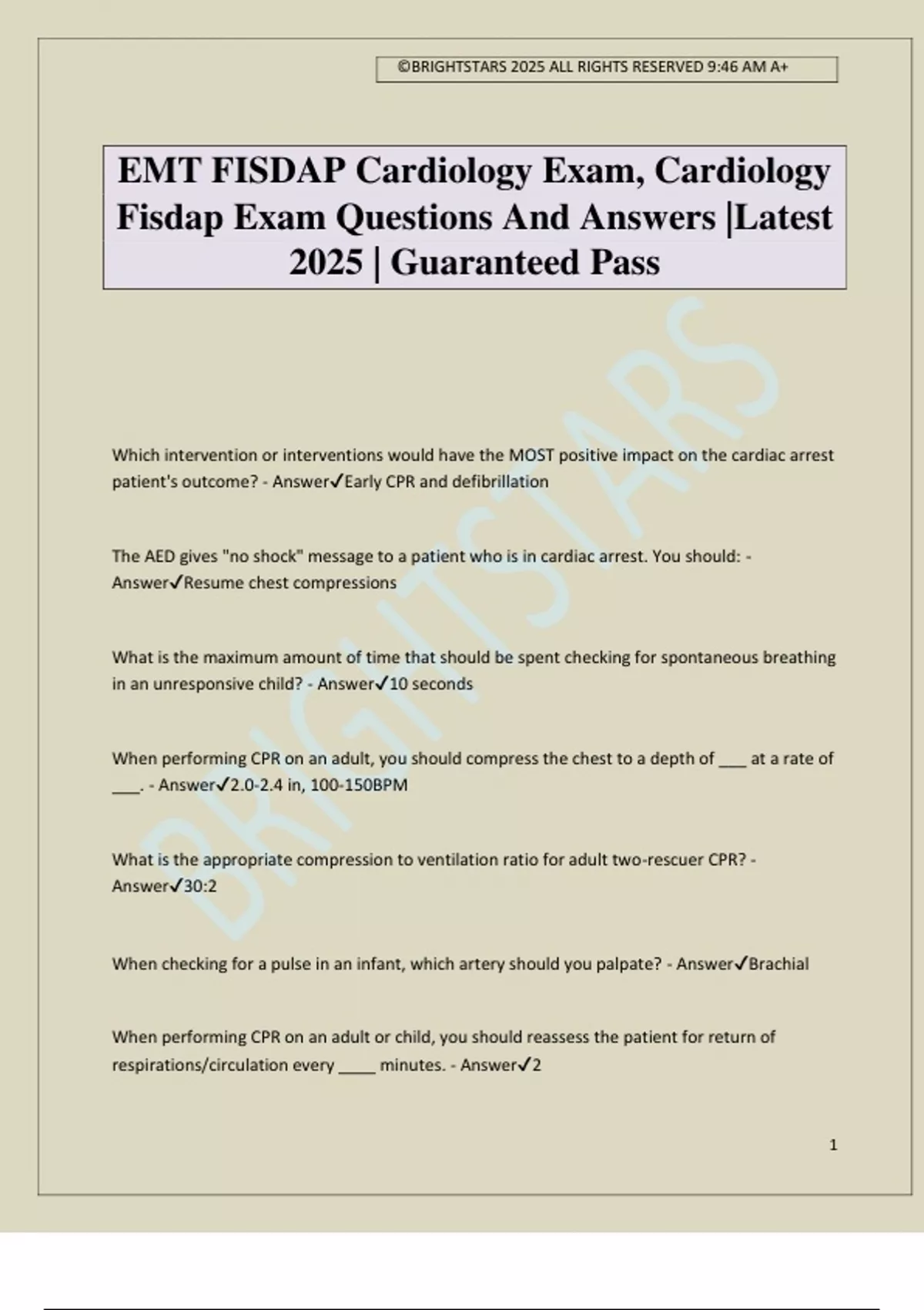 Emt Fisdap Cardiology Exam Cardiology Fisdap Exam Questions And