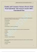 Family and Consumer Sciences Praxis &lpar;5122&rpar; Exam Questions And Answers &vert;Latest 2025 &vert; Guaranteed Pass