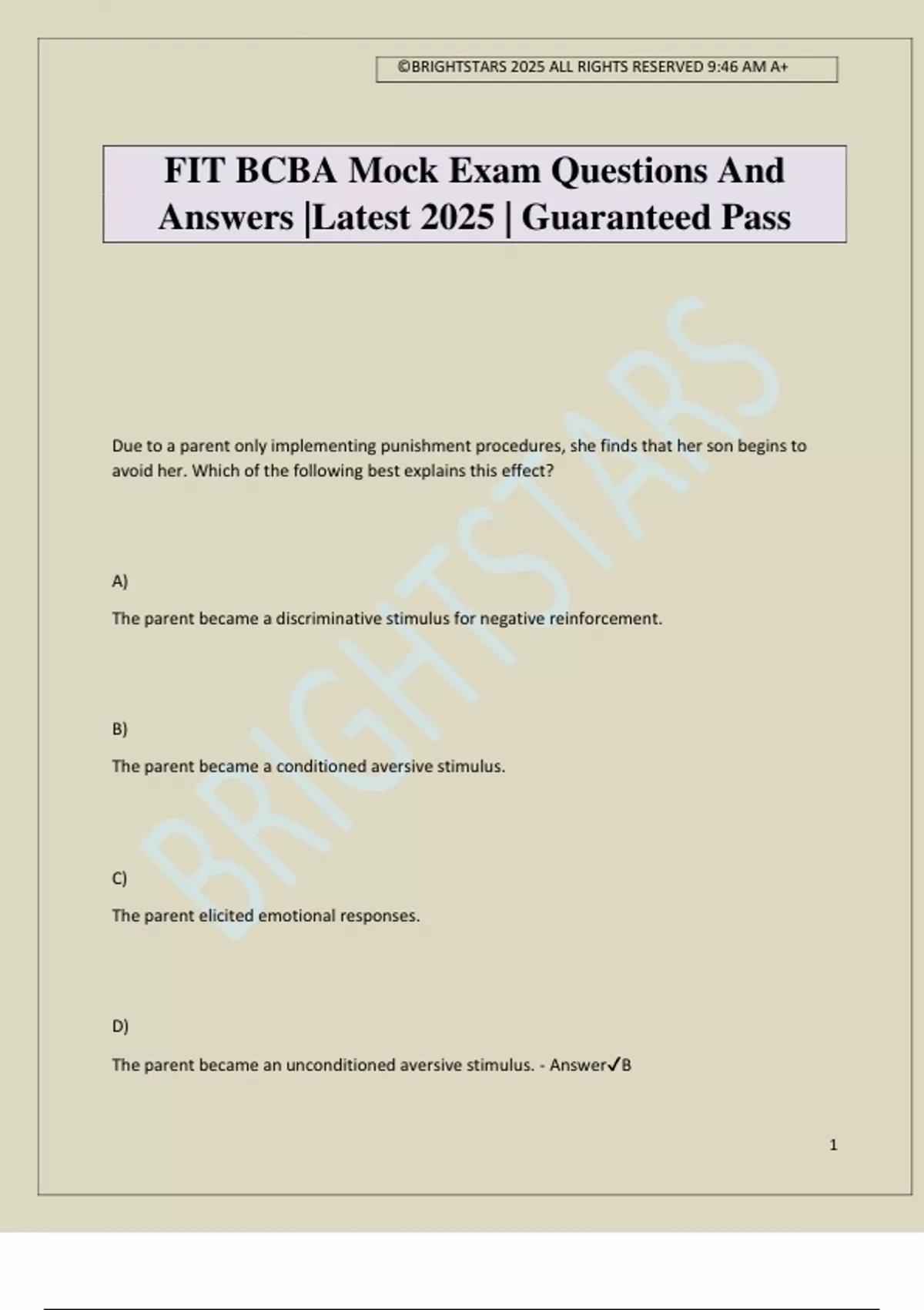 FIT BCBA Mock Exam Questions And Answers |Latest 2025 | Guaranteed Pass ...