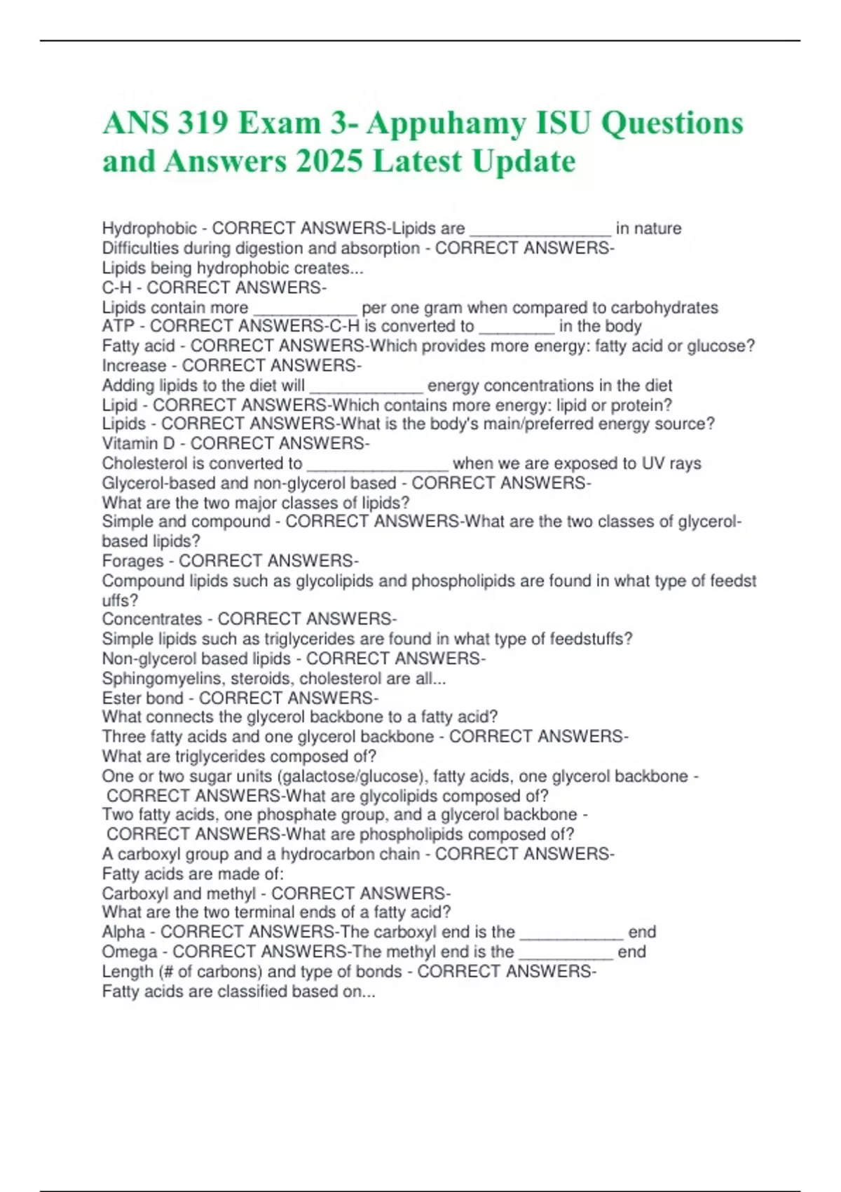 ANS 319 Exam 3- Appuhamy ISU Questions and Answers 2025 Latest Update ...