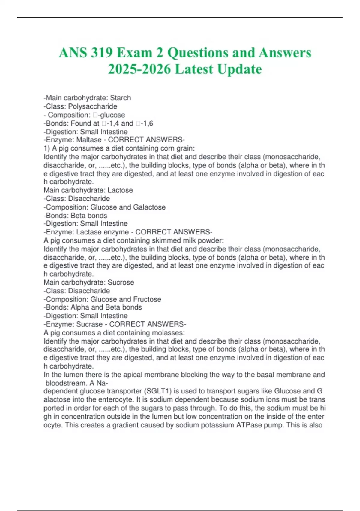 ANS 319 Exam 2 Questions and Answers Latest Update - ANS 319 - Stuvia US