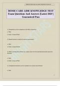 HOME CARE AIDE KNOWLEDGE TEST Exam Questions And Answers &vert;Latest 2025 &vert; Guaranteed Pass
