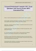 Licensed Professional Counselor LPC&period; Exam Questions And Answers &vert;Latest 2025 &vert; Guaranteed Pass