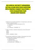 DOD Annual Security Awareness  ACTUAL EXAM 2025&sol;2026 QUESTIONS  WITH VERIFIED CORRECT SOLUTIONS &vert;&vert;  100&percnt; GUARANTEED PASS  <BRAND NEW VERSION> 