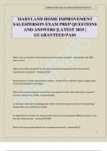 MARYLAND HOME IMPROVEMENT SALESPERSON EXAM PREP QUESTIONS AND ANSWERS &vert;LATEST 2025 &vert; GUARANTEED PASS