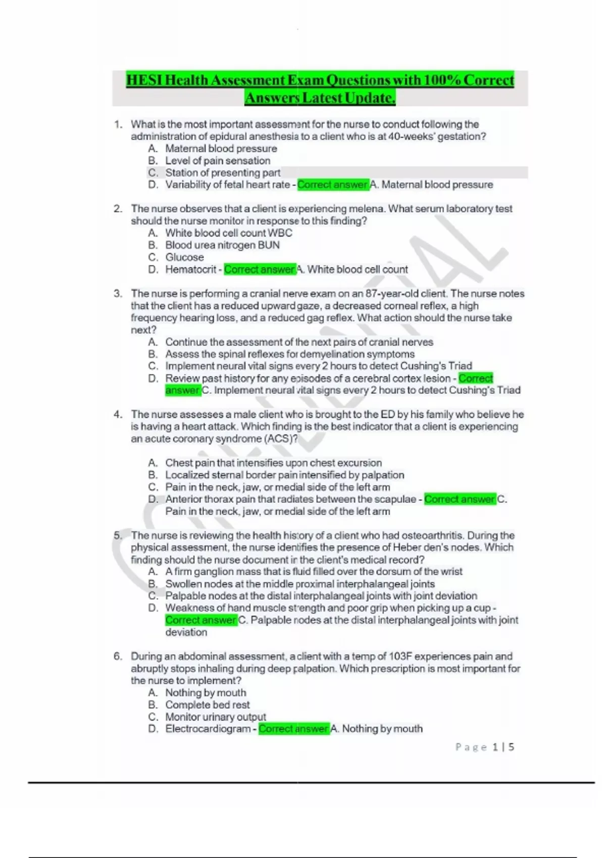 HESI Health Assessment Exam Questions with 100% Correct Answers Latest ...