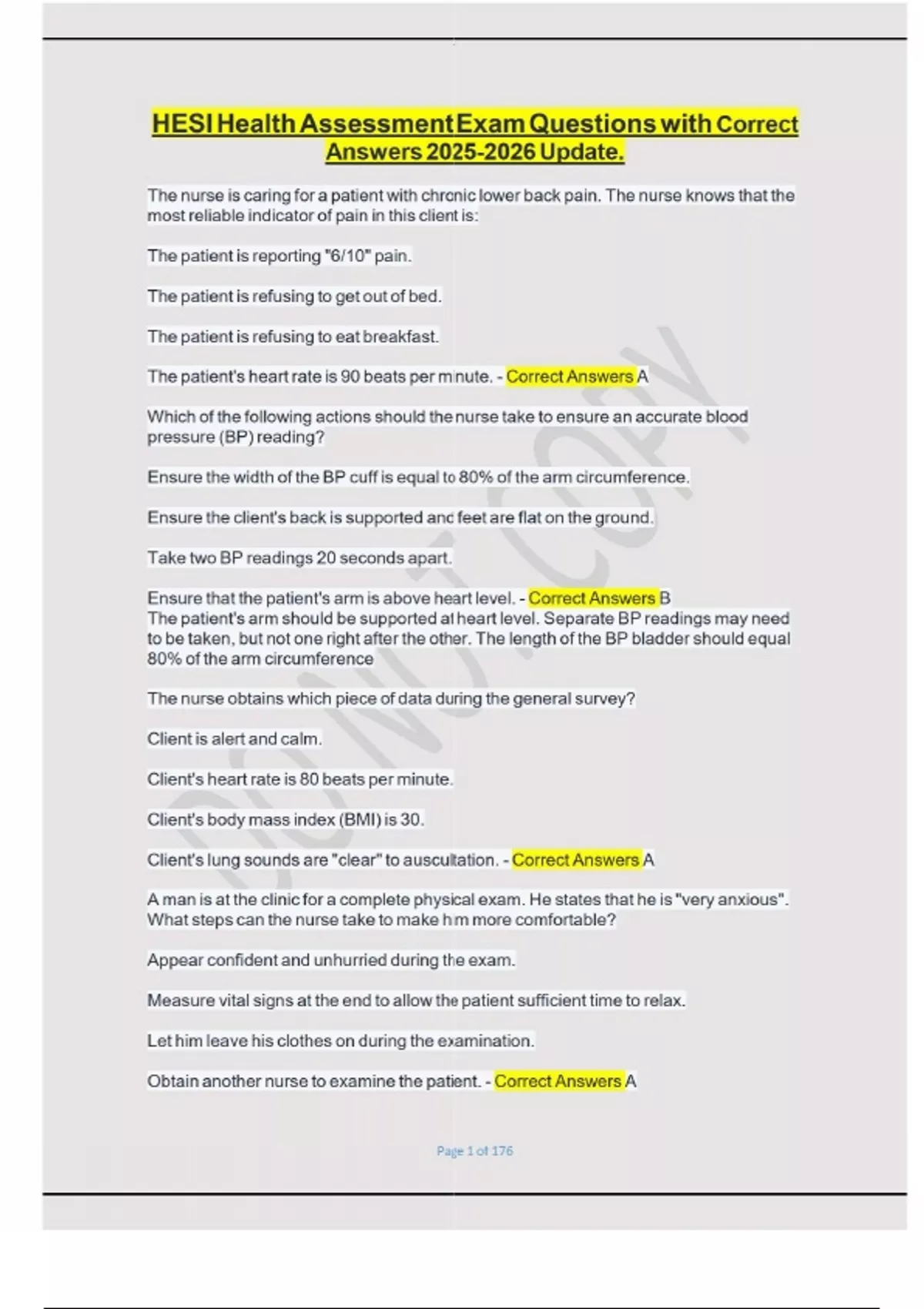 HESI Health Assessment Exam Questions with Correct Answers Update ...