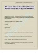 NC Claims Adjuster Exam Study Questions And Answers &vert;Latest 2025 &vert; Guaranteed Pass