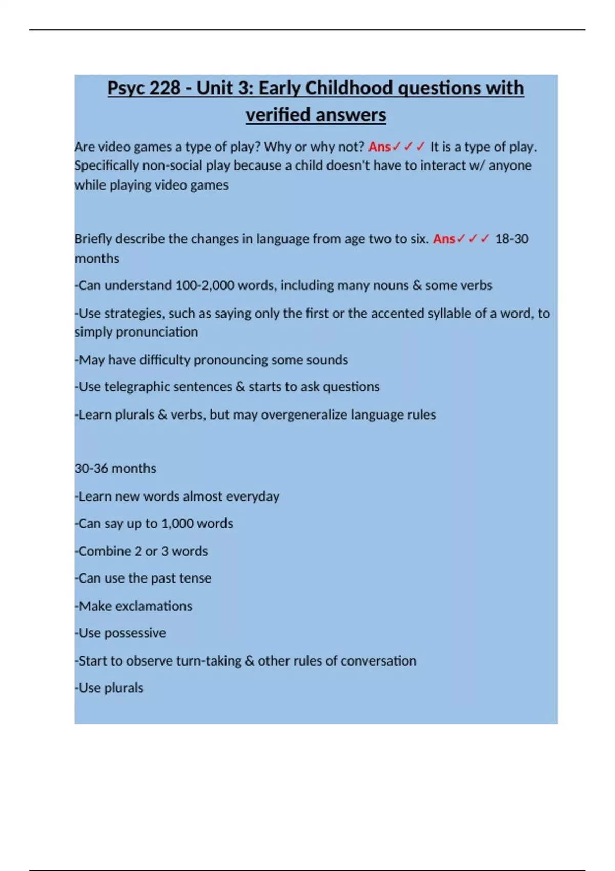 Psyc 228 - Unit 3: Early Childhood questions with verified answers ...