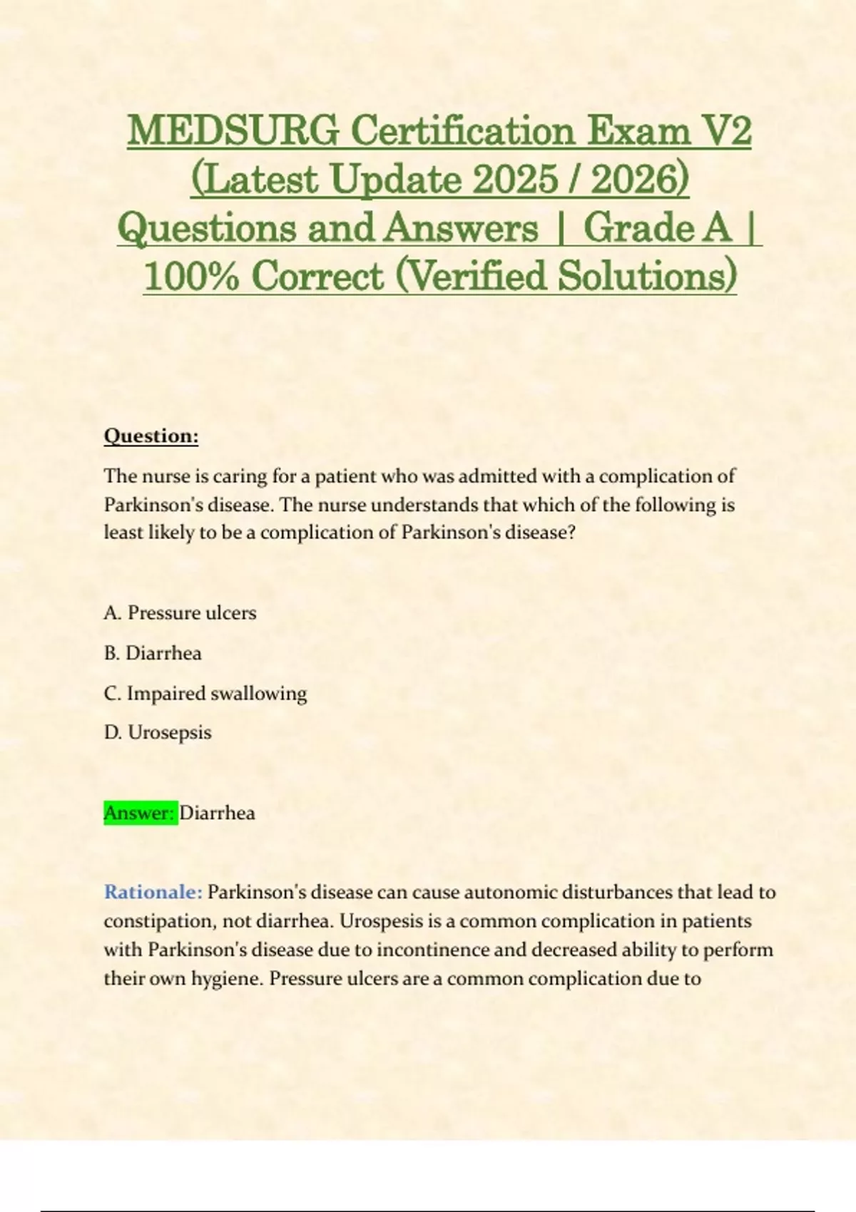 Medsurg Certification Exam V2 Latest Update 2025 2026 Questions And