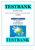 Testbank Prescriber's Guide- Stahl's Essential Psychopharmacology 6th Edition&vert;&vert;complete guide &vert;&vert;Complete Questions And Answers A&plus;