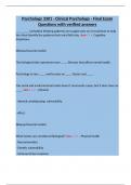 Psychology 3301 - Clinical Psychology - Final Exam Questions with verified answers